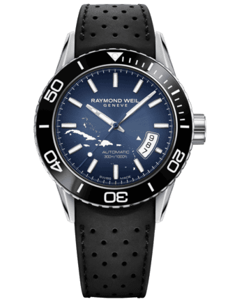 Front View Freelancer Mens Steel Black Rubber Strap Diver