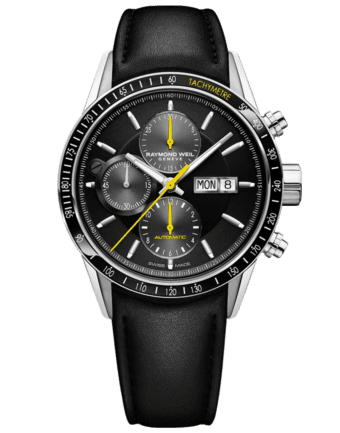 RAYMOND WEIL Men's Black Chronograph Watch, Stainless Steel With leather