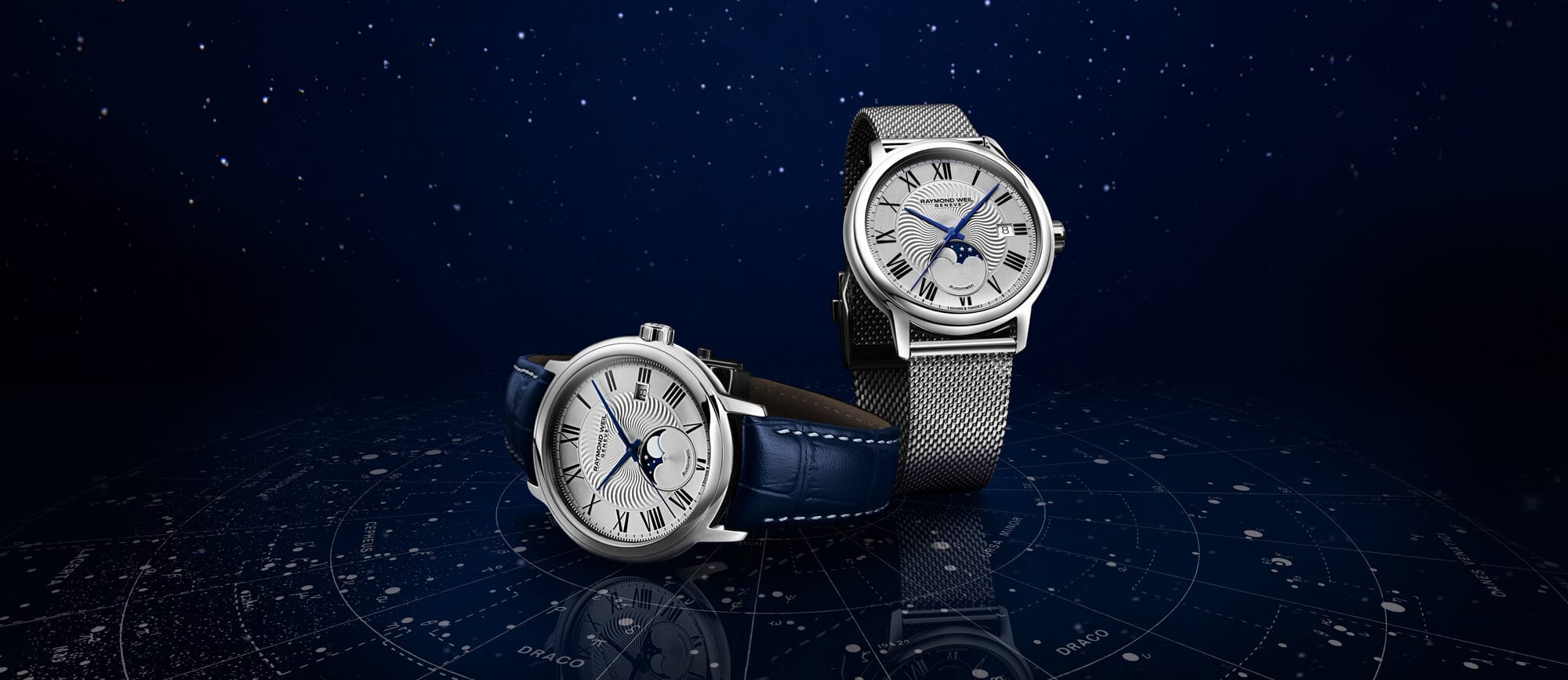 Maestro Moon Phase 2239 Mesh bracelet Watch Silver Dial RAYMOND WEIL