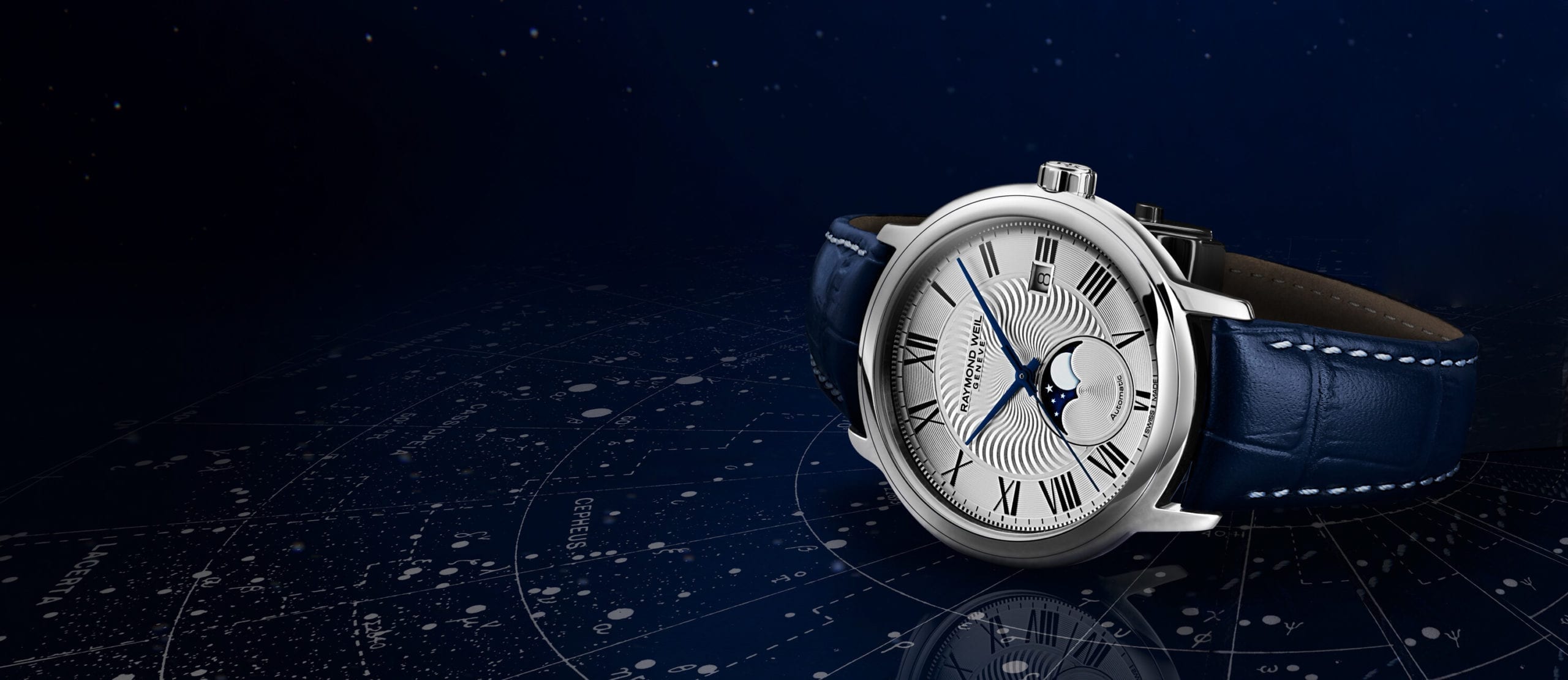 RAYMOND WEIL Maestro Moon Phase Automatic Blue leather watch