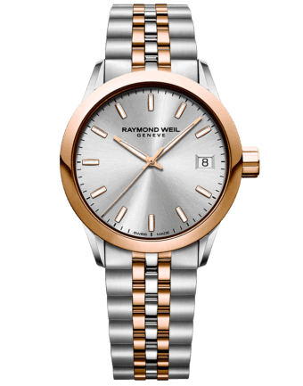 RAYMOND WEIL two-tone rose gold stainless steel silver dial toccata quartz watch