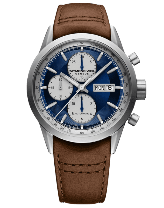 Freelancer Men’s Chronograph Blue Dial Brown Leather Strap Watch, 42MM