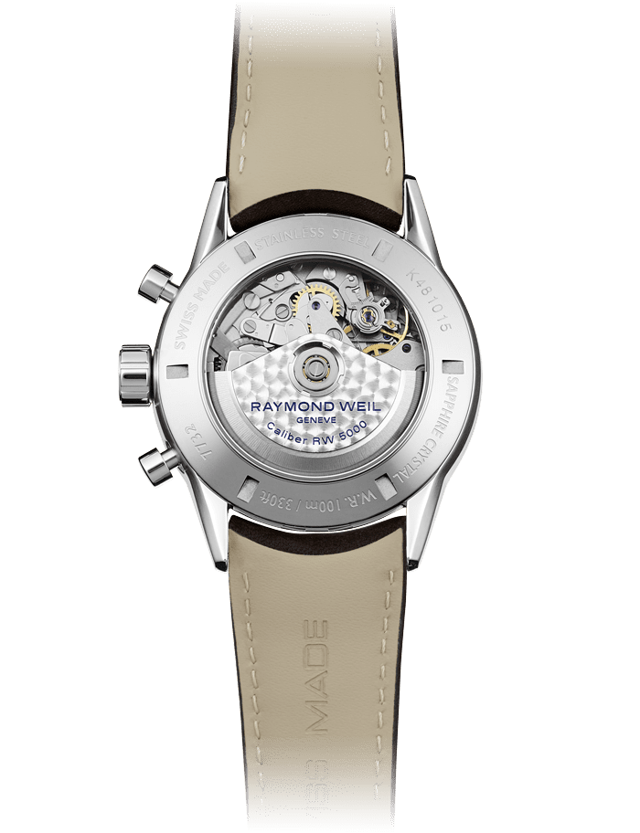 Men s Silver Dial Chronograph Leather Strap Freelancer RAYMOND WEIL