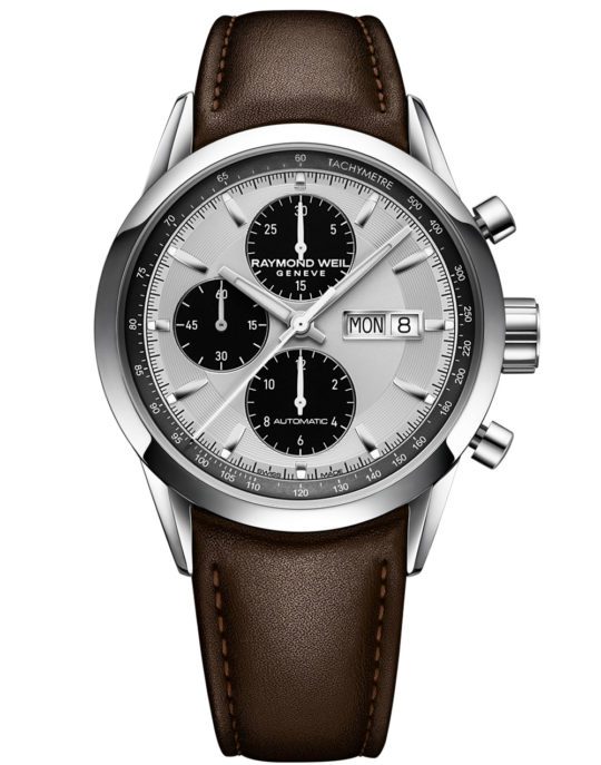 Freelancer Men’s Automatic Chronograph Silver Dial Brown Leather Watch, 42MM