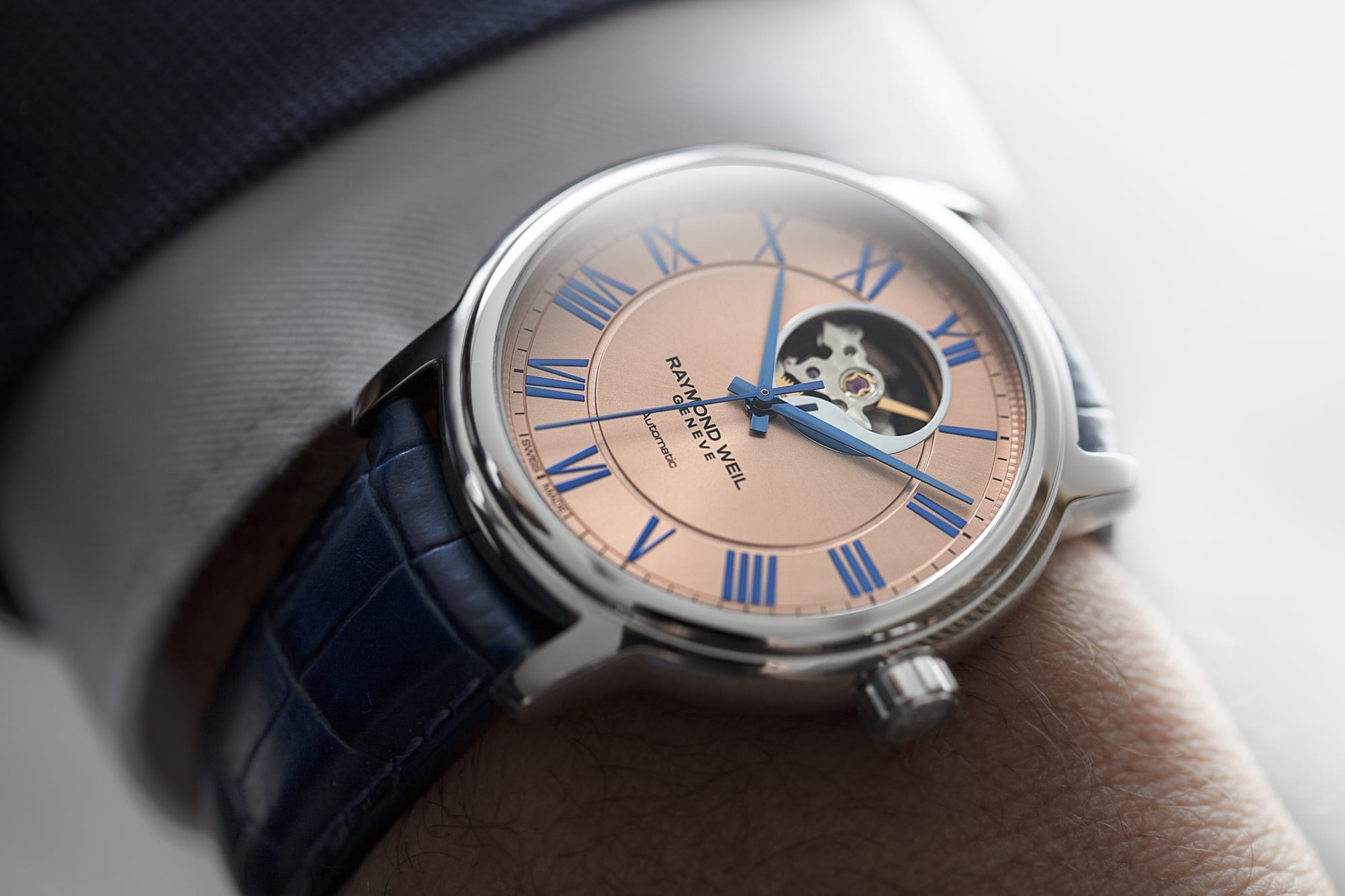 Lifestyle View Maestro Mens Automatic Visible Balance Wheel Leather Watch