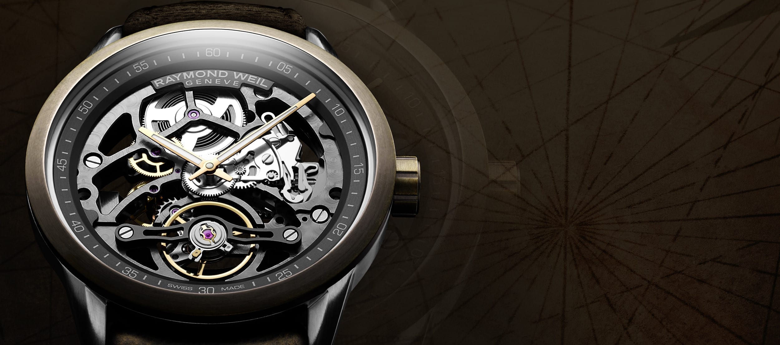 Product Page Banner Front View Freelancer Calibre RW1212 Skeleton Mens Automatic Bronze