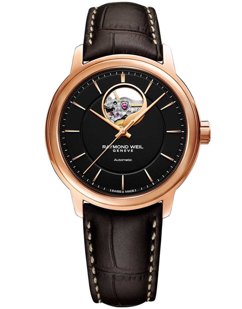 Maestro Men’s Automatic Visible Balance Wheel Brown Leather Watch, 40mm