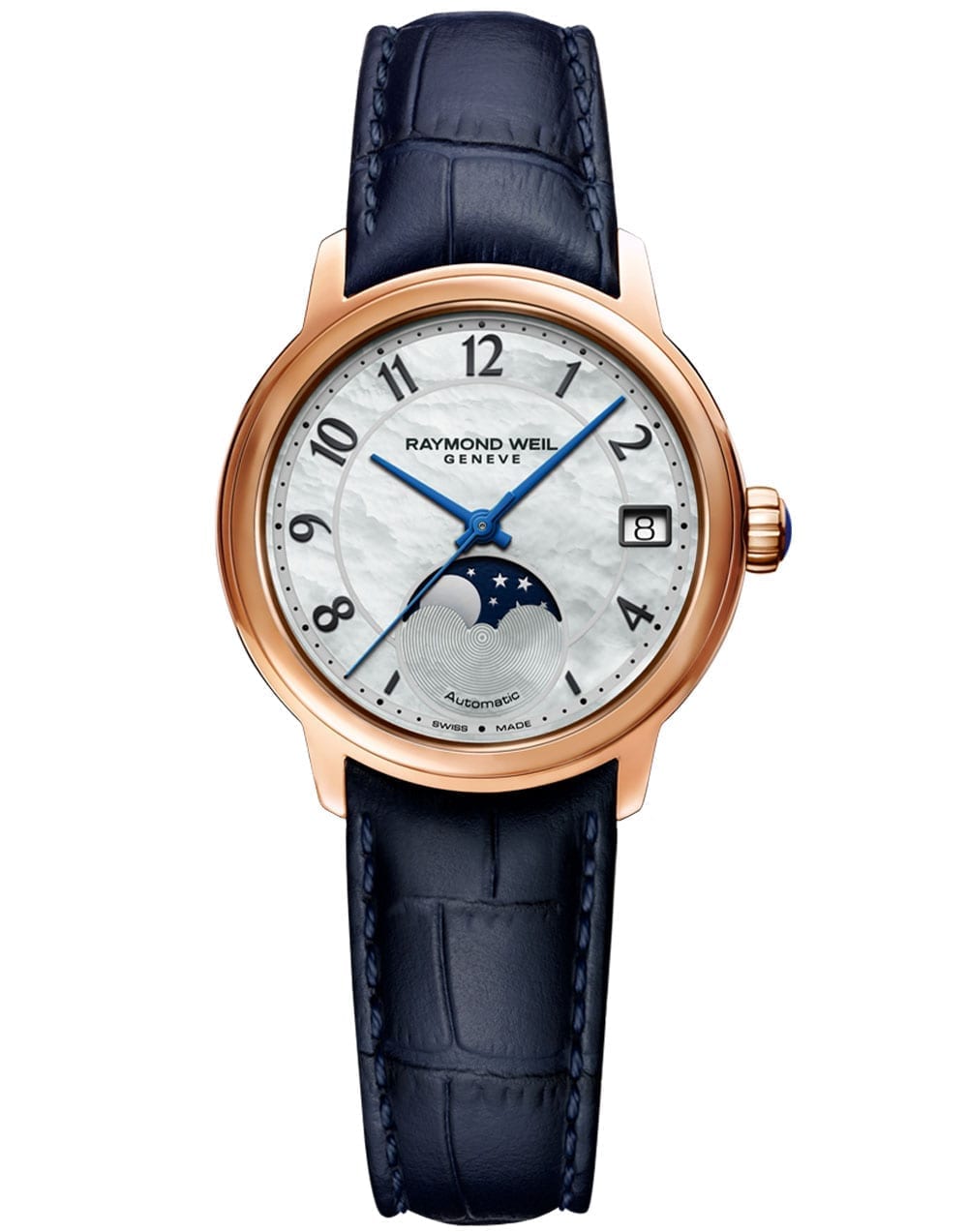 Maestro Ladies Automatic Moon phase Mother-of-Pearl Leather Watch, 34mm