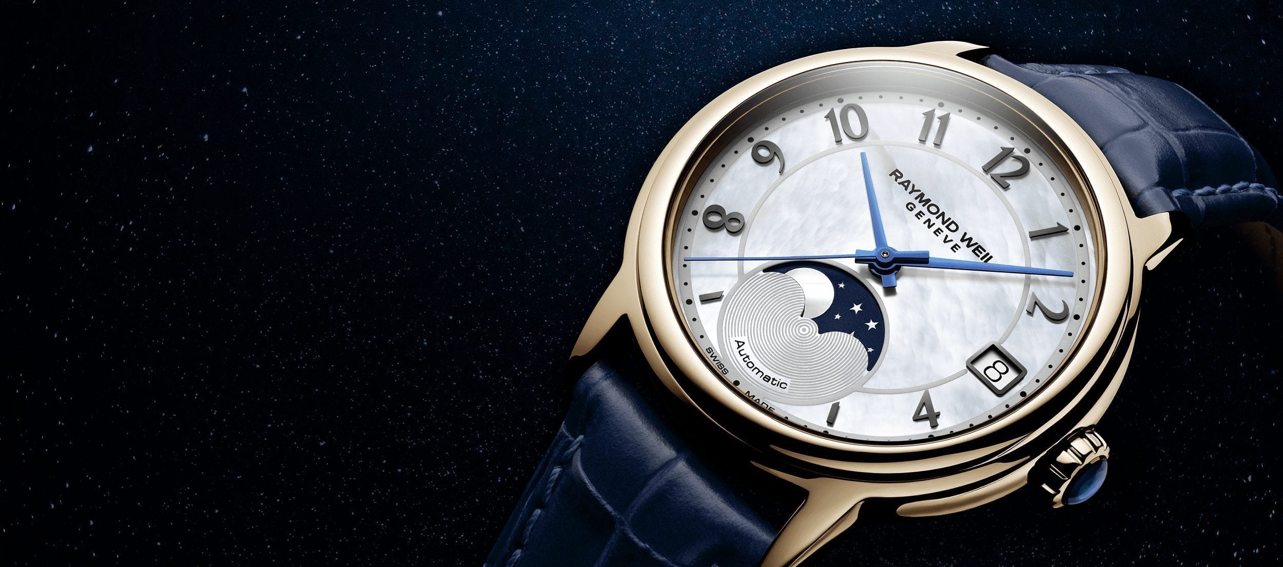 Zoom Side View Maestro Ladies Automatic Moon Phase Mother Of Pearl Leather