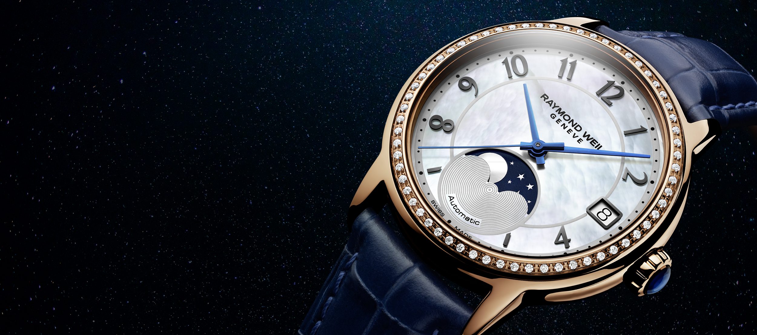 Product Page Maestro Ladies Diamond Automatic Moon Phase Leather