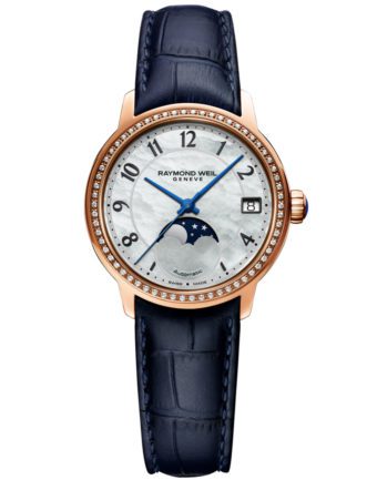 Front VIew Gold Maestro Ladies Diamond Automatic Moon Phase Leather