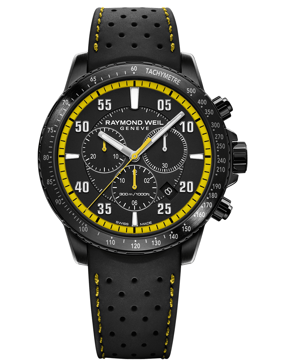 Tango 300 Men’s Quartz Chronograph Black Rubber Strap Watch, 43mm