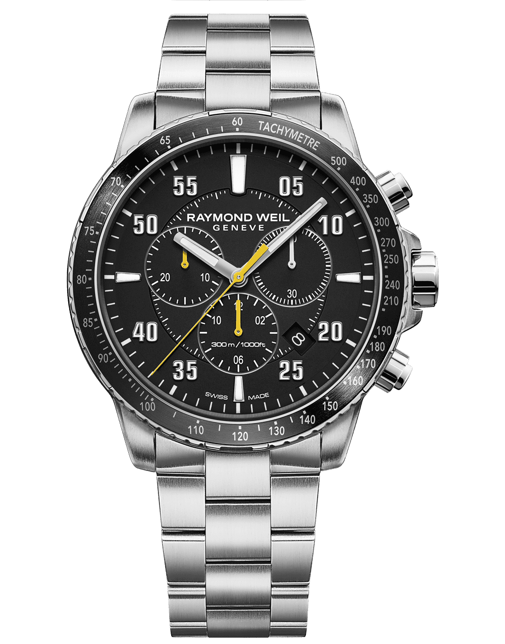 Tango 300 Men’s Quartz Chronograph Black Steel Watch, 43mm