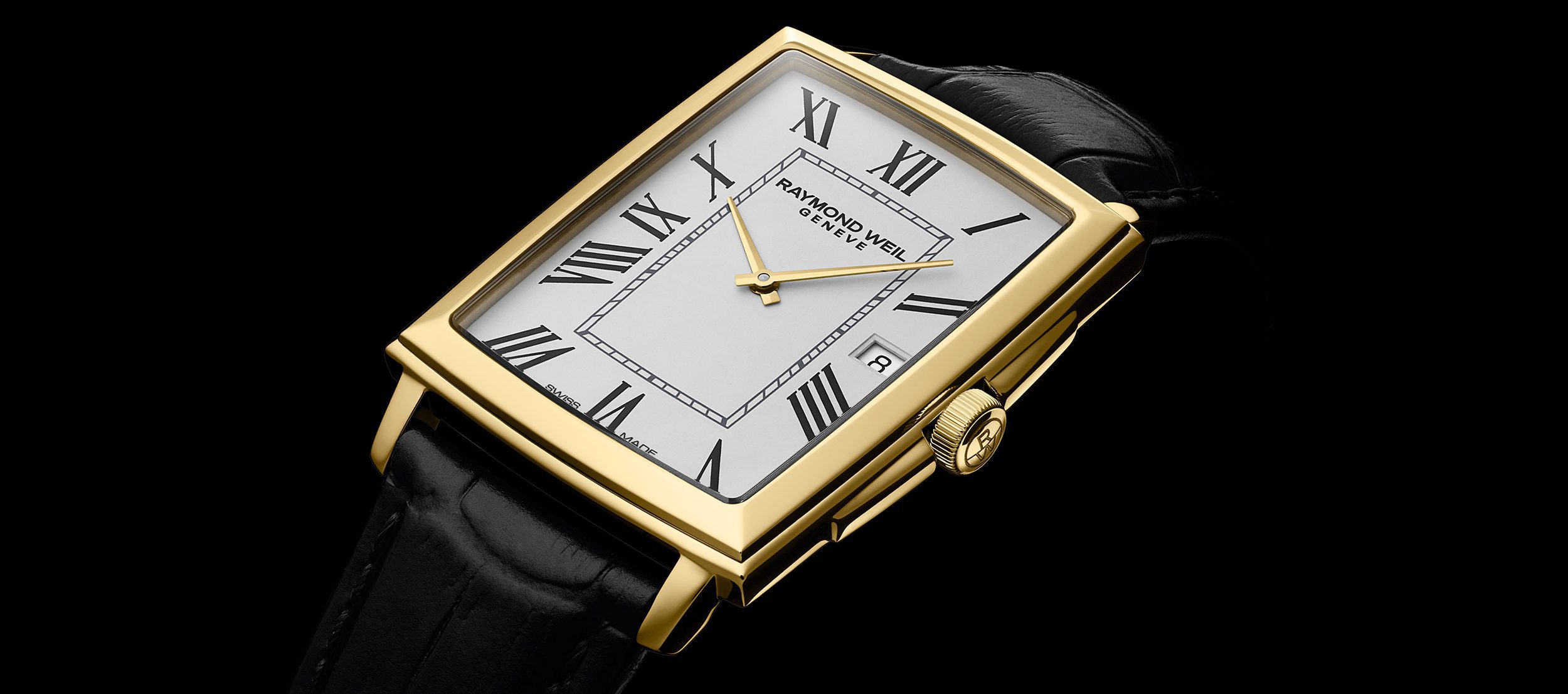 Close Up Toccata Mens Classic Rectangular Gold White Dial Leather