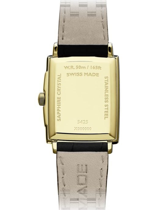 Toccata Men’s Rectangular Gold PVD White Dial Leather Strap Watch, 37 x 29mm