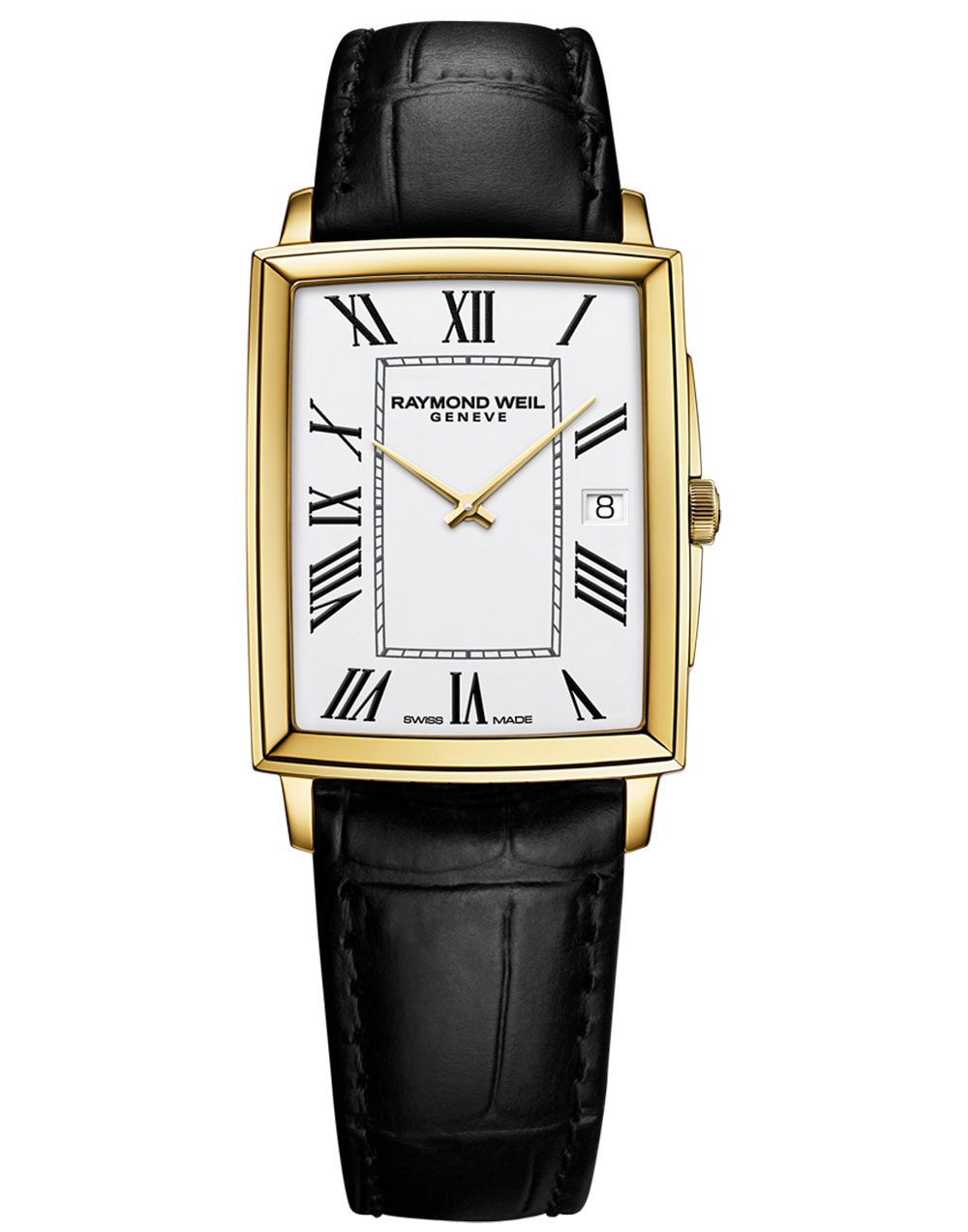 Toccata Men’s Classic Rectangular Gold PVD White Dial Leather Watch, 37 x 29 mm