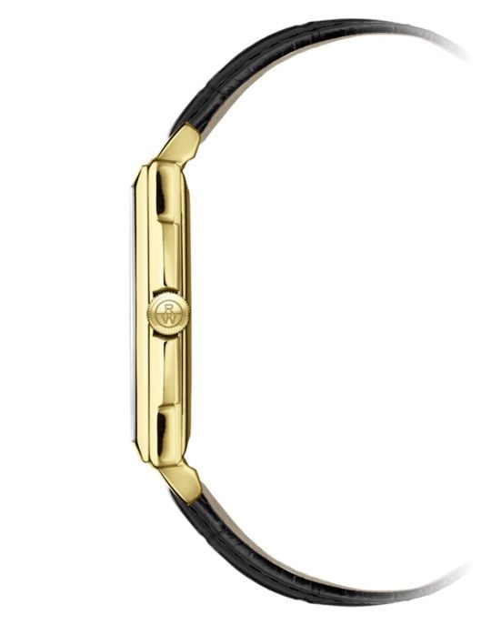 Toccata Men’s Rectangular Gold PVD White Dial Leather Strap Watch, 37 x 29mm
