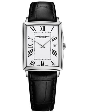 Front Facing Toccata Mens Classic Rectangular Stainless Steel Leather Watch
