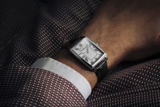 Toccata Men’s Rectangular White Dial Leather Strap Watch, 37 x 29mm