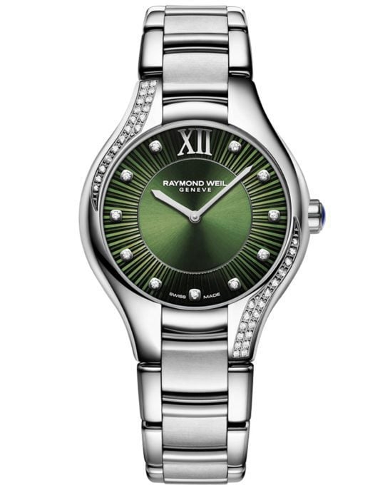 Noemia Ladies Quartz Green Dial 47 Diamonds Watch, 32mm