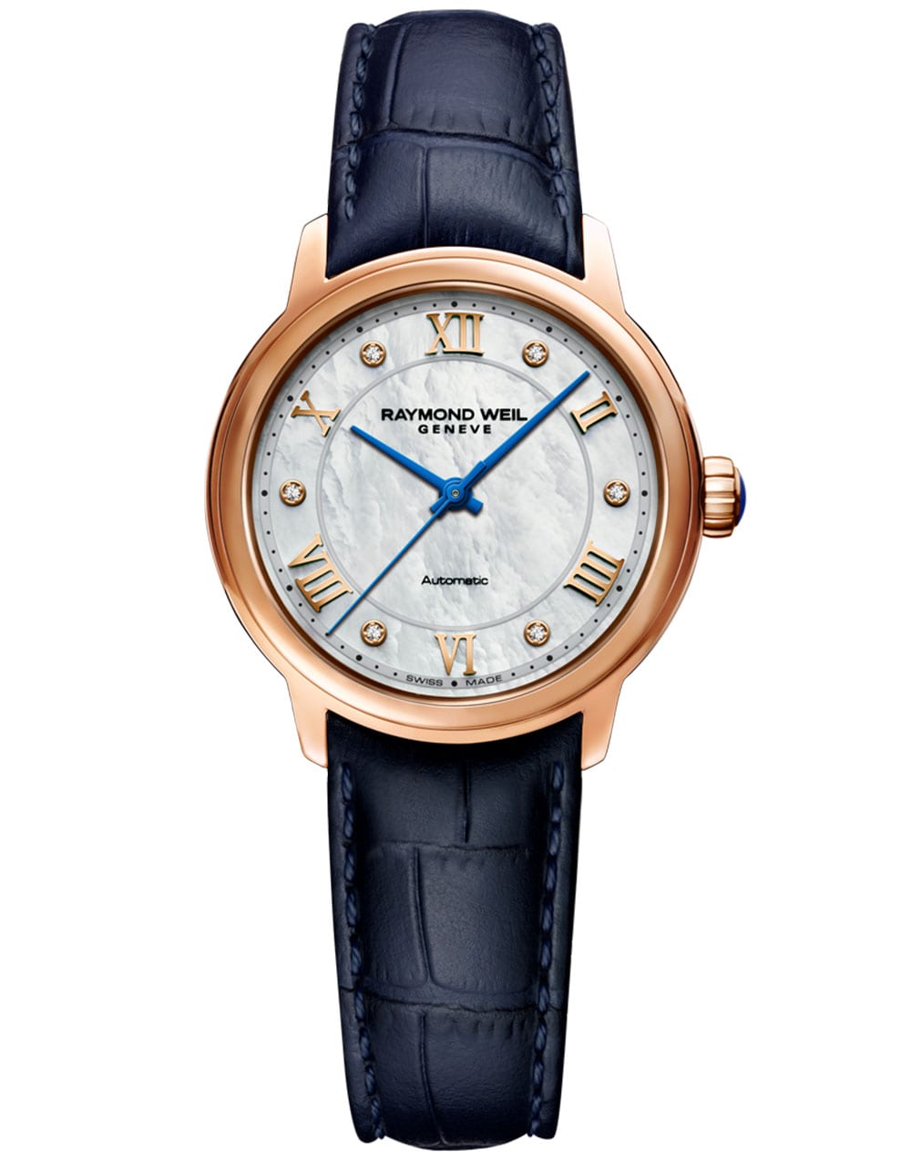 Maestro Ladies Automatic Mother-of-Pearl Diamond Leather Watch, 31mm