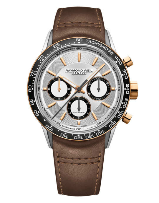 Freelancer Men’s Automatic Chronograph Silver Dial Brown Leather Strap Watch, 43.5mm