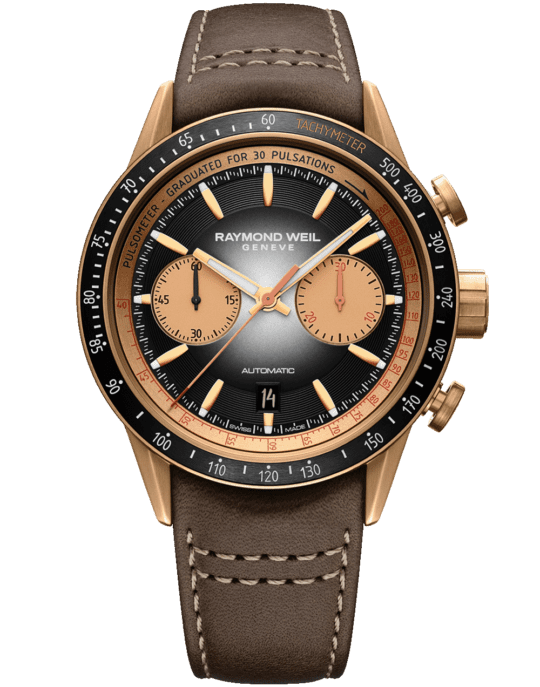 Freelancer Men’s Automatic Chronograph Bi-compax Bronze Leather Watch, 43.5mm