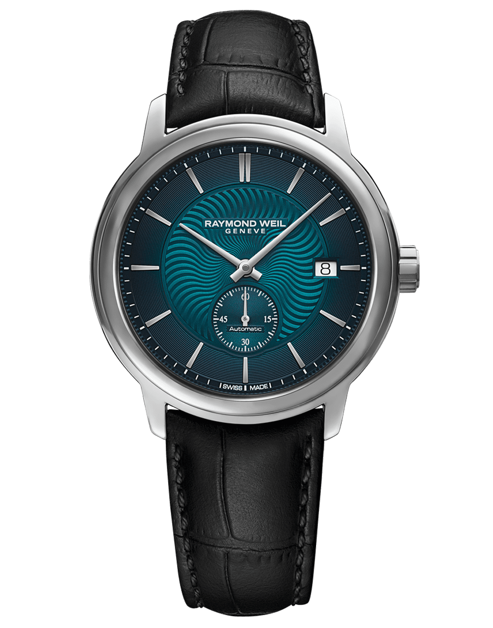Maestro Men’s Blue Automatic Small Seconds Black Leather Watch, 39.5mm