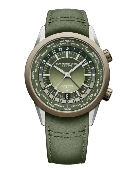 Freelancer GMT Worldtimer Green Leather Watch, 41mm