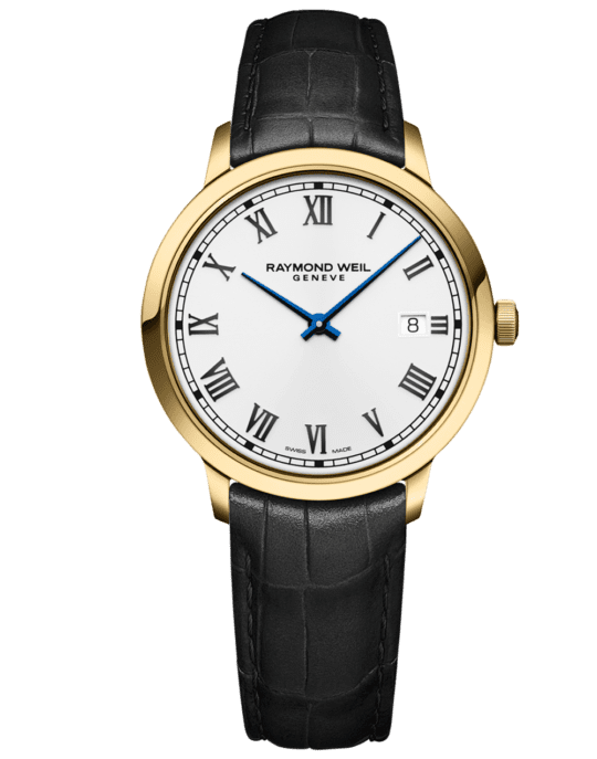 Toccata Men’s Quartz Gold PVD White Dial Leather Strap Watch, 39mm