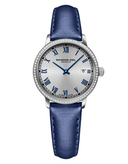 Toccata Ladies 76 Diamonds Blue Satin Quartz Watch, 29 mm