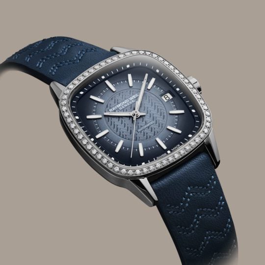 Freelancer Ladies Automatic 60 Diamonds Blue Dial Leather Strap Watch, 34.5 x 34.5mm