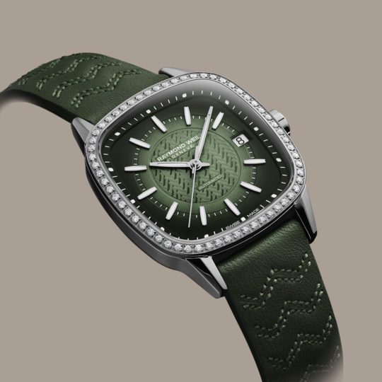 Freelancer Ladies Automatic 60 Diamonds Green Dial Leather Strap Watch, 34.5 x 34.5mm