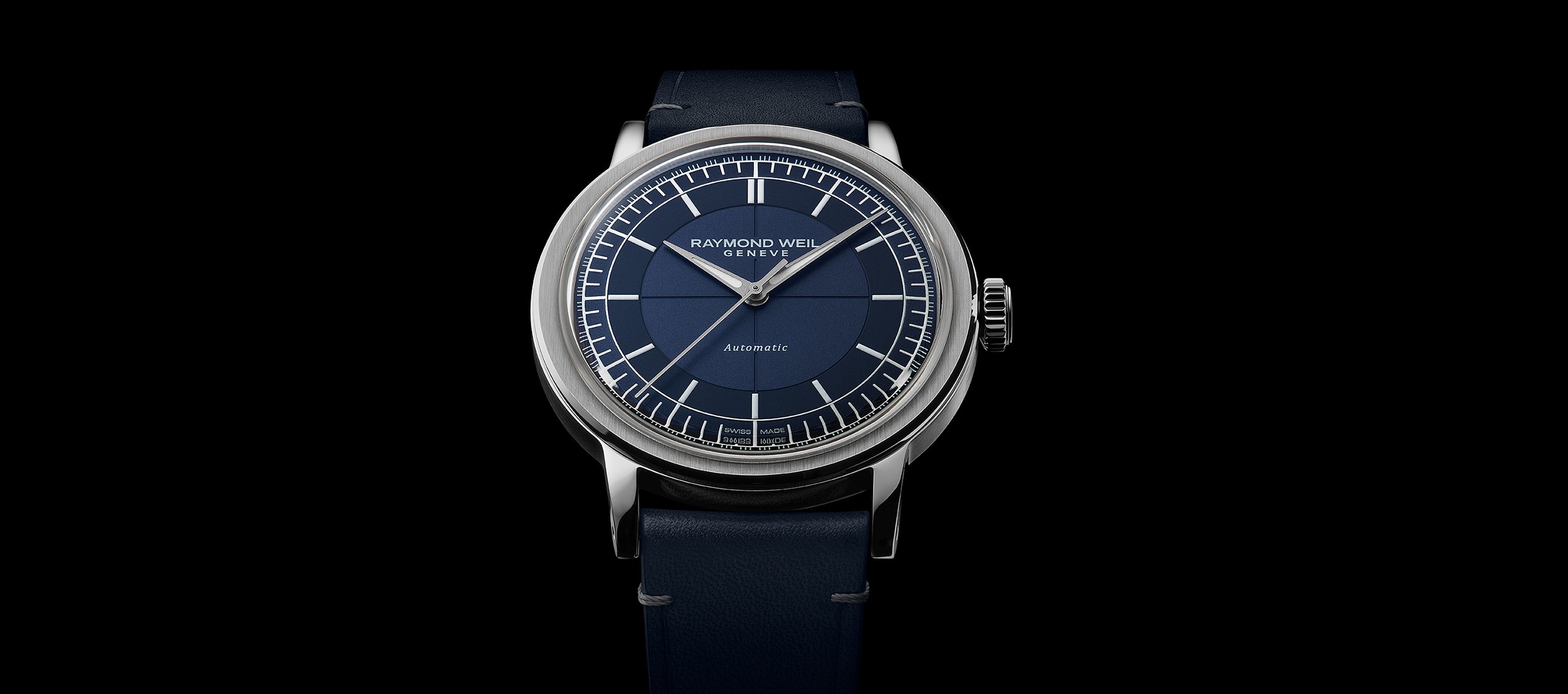 Men's Automatic Blue Leather Strap Watch - Millesime | RAYMOND WEIL