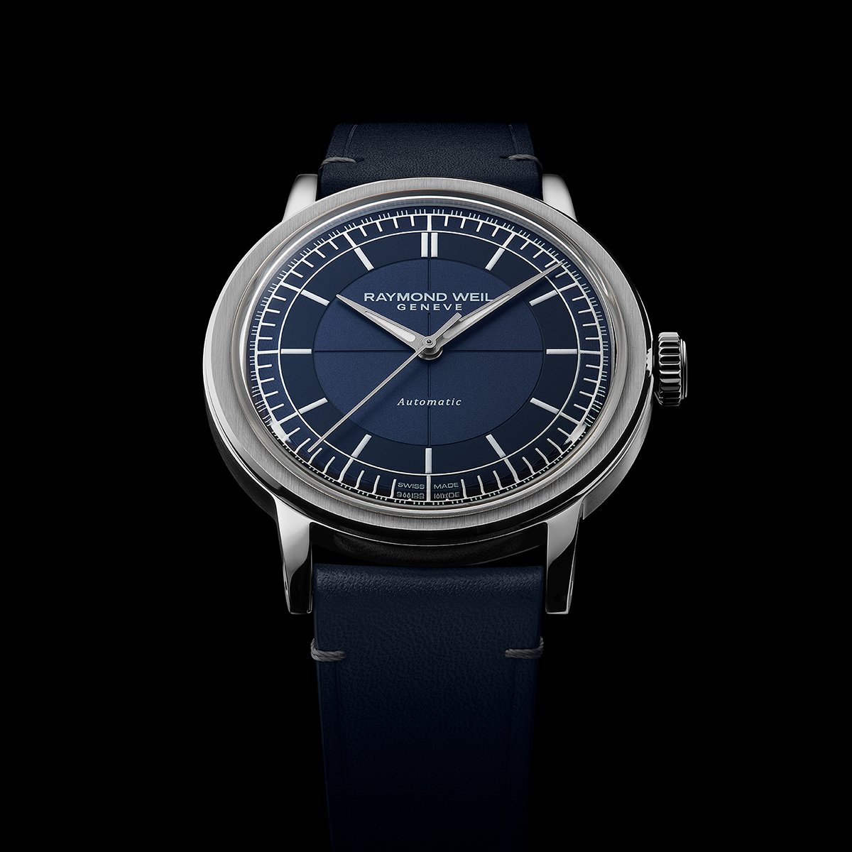 Men's Automatic Blue Leather Strap Watch - Millesime | RAYMOND WEIL