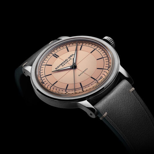 Millesime Men’s Automatic Salmon Sector Dial Grey Leather Strap Watch, 39.5mm