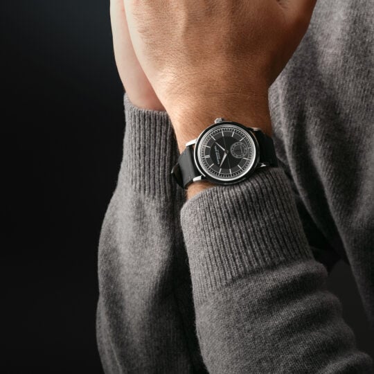 Millesime Men’s Automatic Small Seconds Grey Sector Dial Leather Strap Watch, 39.5mm