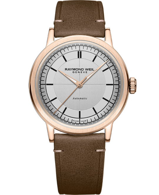 Millesime Men’s Automatic Silver Sector Dial Brown Leather Strap Watch, 39.5mm