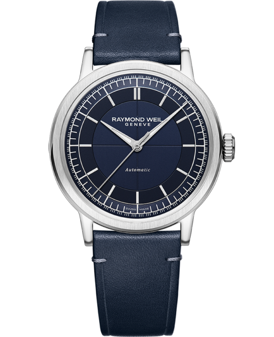 Millesime Men’s Automatic Blue Sector Dial Blue Leather Strap Watch, 39.5mm