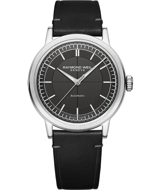 Millesime Men’s Automatic Grey Sector Dial Black Leather Strap Watch, 39.5mm