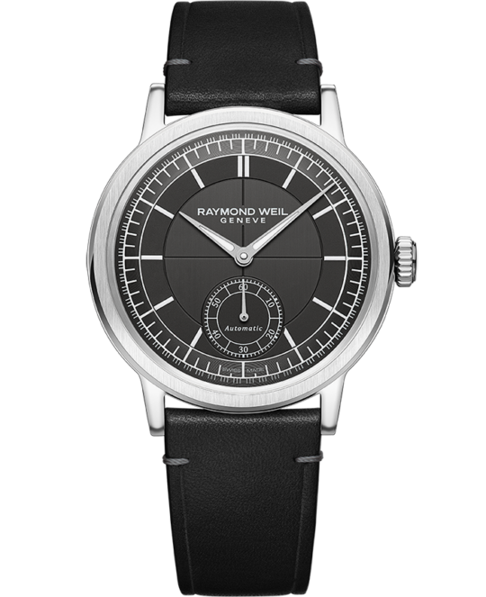 Millesime Men’s Automatic Small Seconds Grey Sector Dial Leather Strap Watch, 39.5mm