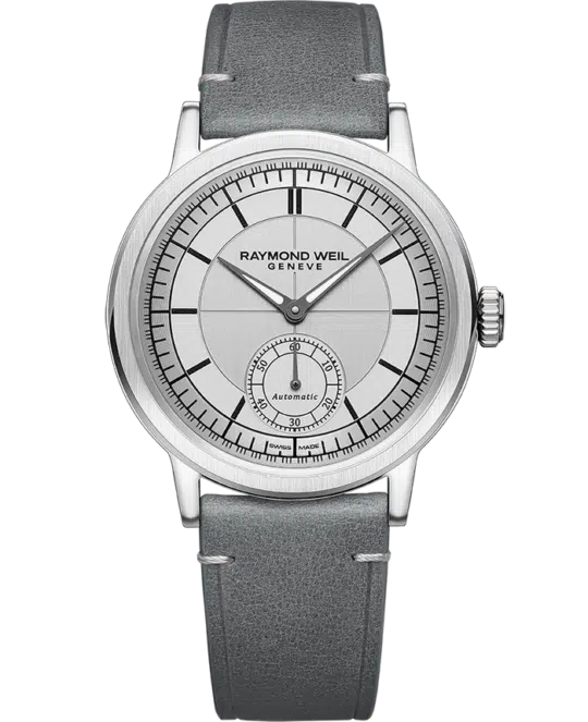 Millesime Men’s Automatic Small Seconds Silver Sector Dial Leather Strap Watch, 39.5mm