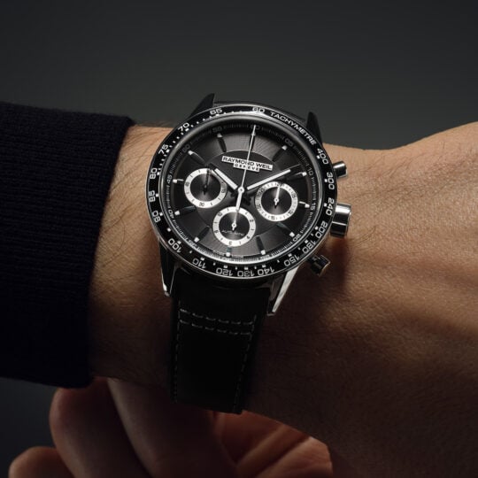 Freelancer Men’s Automatic Chronograph Black Dial Leather Strap Watch, 43.5mm