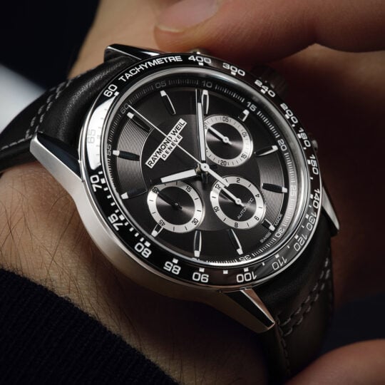 Freelancer Men’s Automatic Chronograph Black Dial Leather Strap Watch, 43.5mm