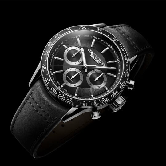Freelancer Men’s Automatic Chronograph Black Dial Leather Strap Watch, 43.5mm
