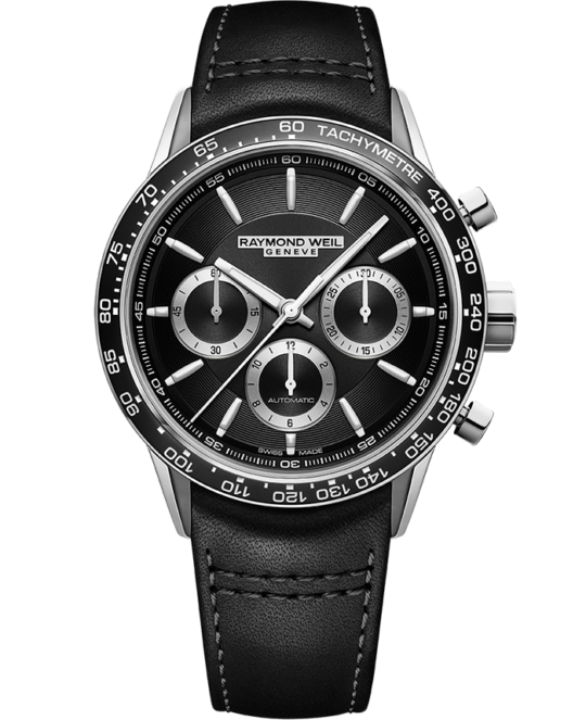 Freelancer Men’s Automatic Chronograph Black Dial Leather Strap Watch, 43.5mm