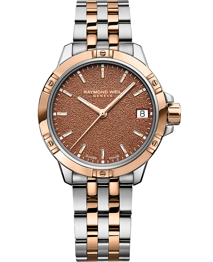 Tango Classic Ladies Quartz Two-Tone Terra Cotta Frost Dial Steel Date Watch, 30mm