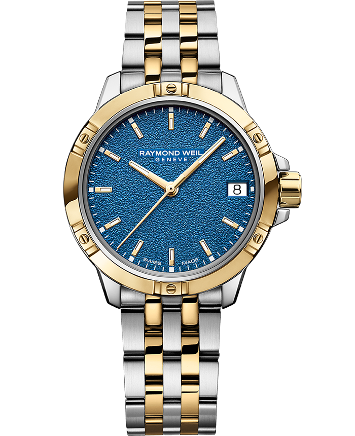 Tango Classic Ladies Quartz Two-Tone Blue Frost Dial Steel Date Watch, 30mm