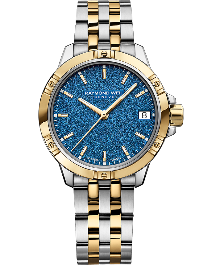 Tango Classic Ladies Quartz Two-Tone Blue Frost Dial Steel Date Watch, 30mm