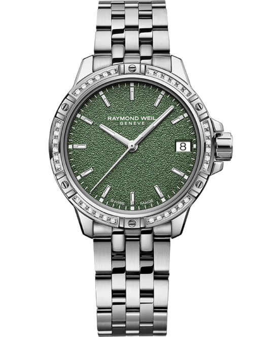 Tango Classic Ladies Quartz Diamonds Green Frosted Dial Steel Date  Watch, 30mm